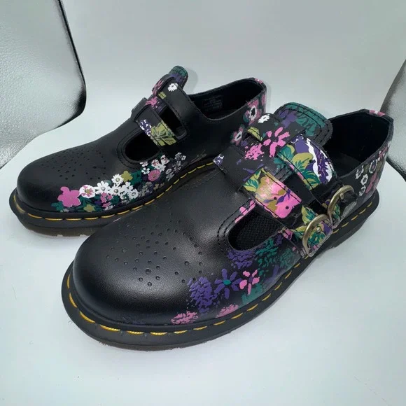 Dr Martens 8065 Vintage Floral Leather Mary Jane Shoes Women's 9 Double Buckle - Picture 4 of 15